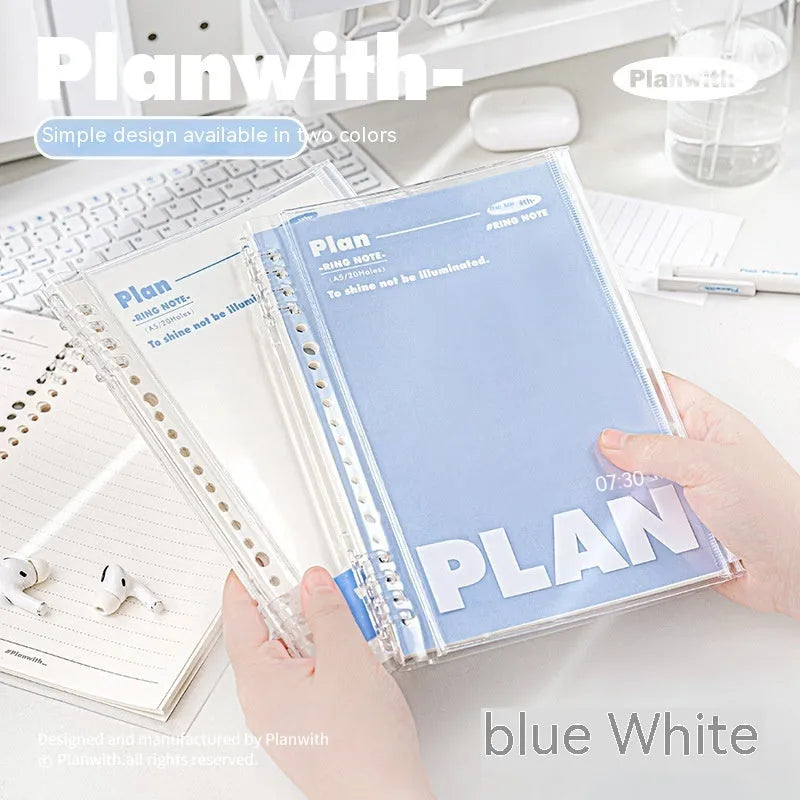 Transparent A5 PVC storage case for loose notebook pages in blue colour