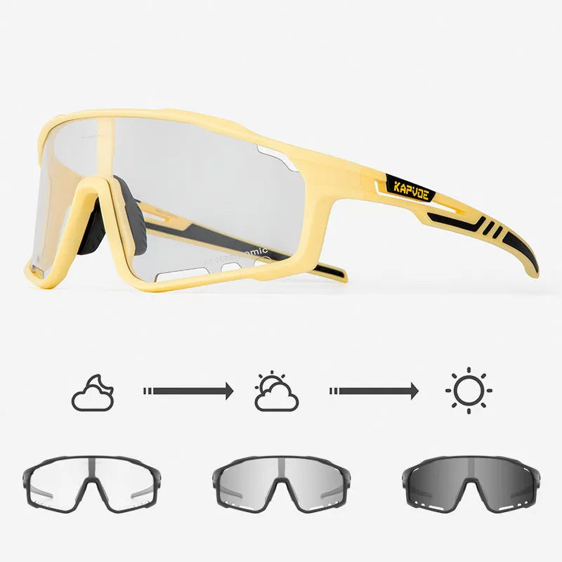 Photochromic cycling sunglasses with a semi-rimless TR90 frame, shown in one of multiple available colours.