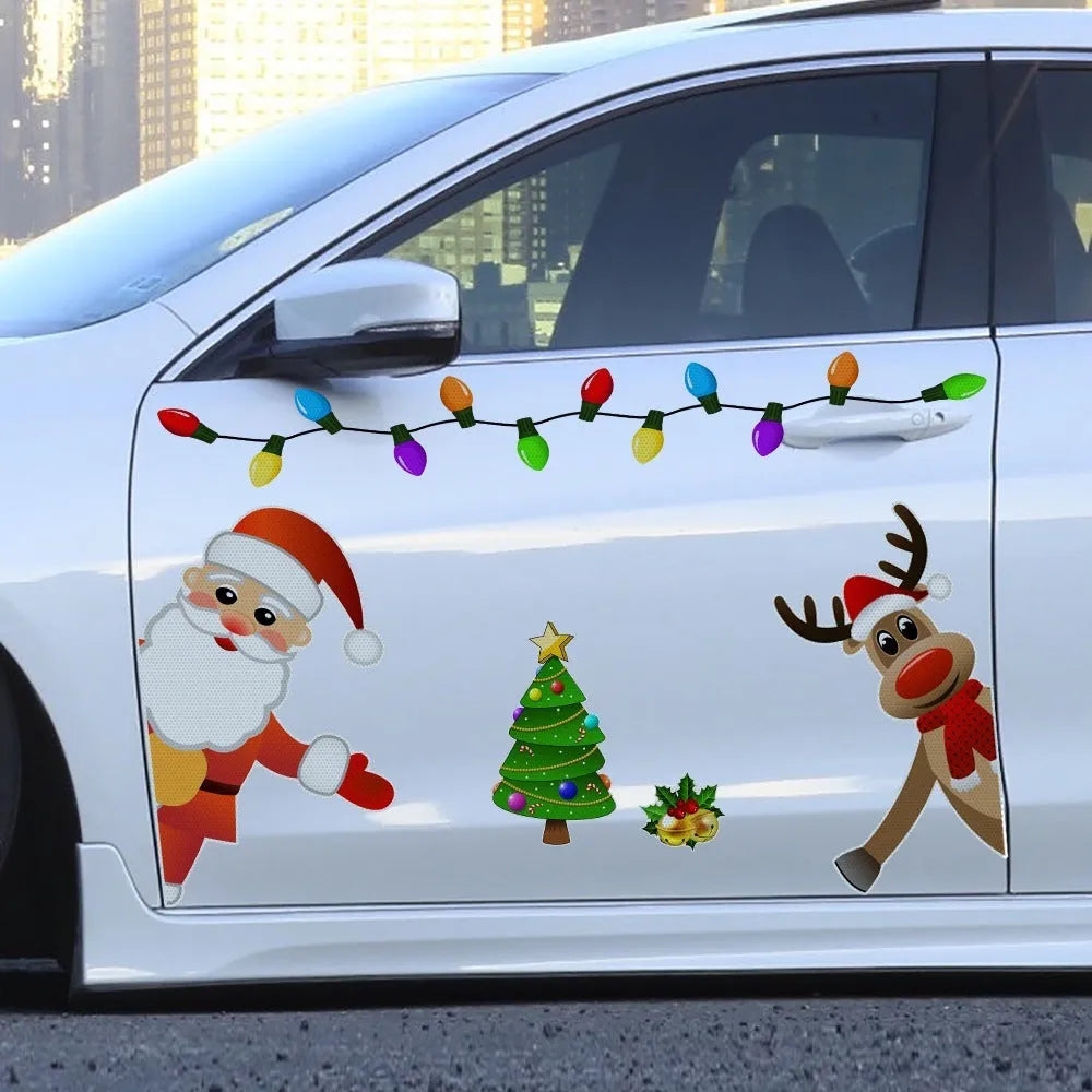 Christmas elk cartoon design reflective magnetic car decoration sticker with 6 colour thread detailing