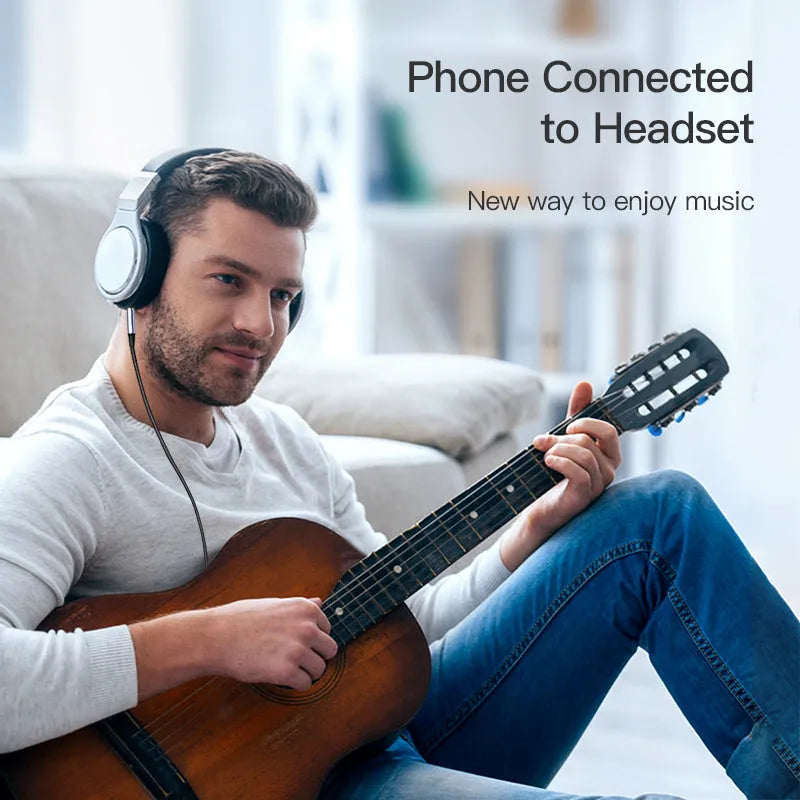 Silver nylon audio cable with connector for headphone and car adapter use