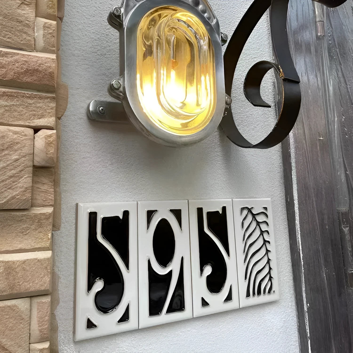 Handmade retro enamel ceramic doorplate showing a number, size 76 by 152mm