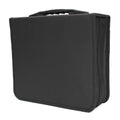 Black Oxford cloth CD DVD storage binder organiser with zipper and top hand strap.