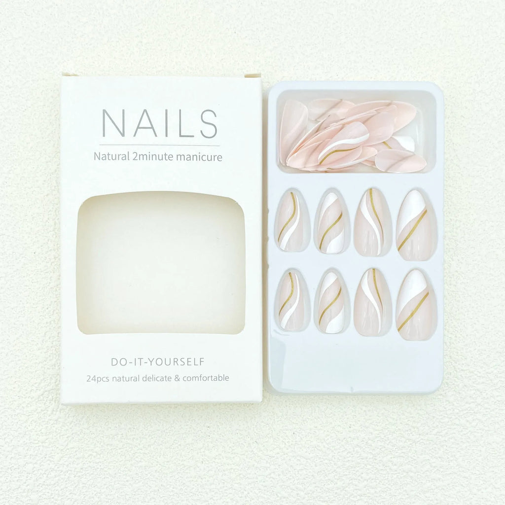 Golden Lines wearable nail stickers in medium drop shape plaid pattern with plastic armour and jelly glue