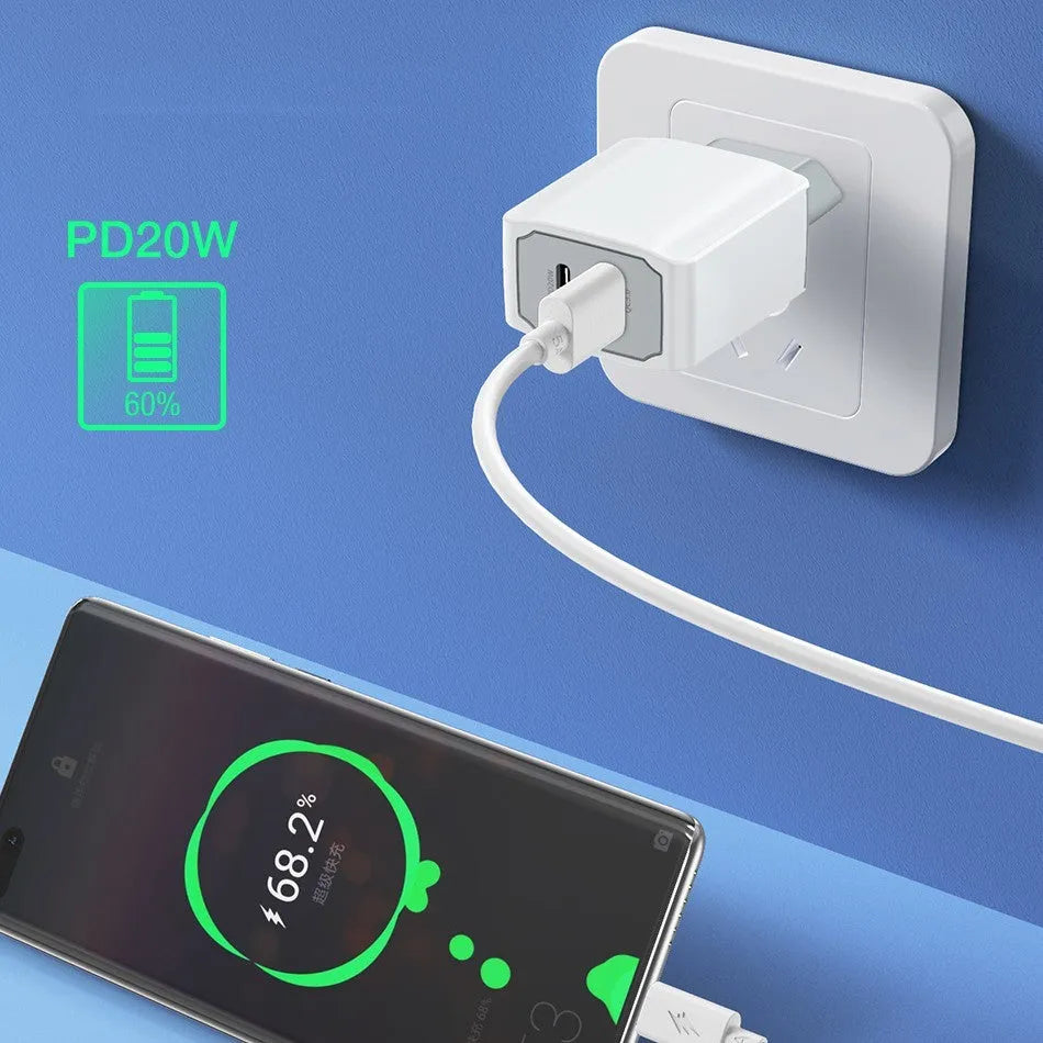 White phone fast charger set with USB interface and European standard cable