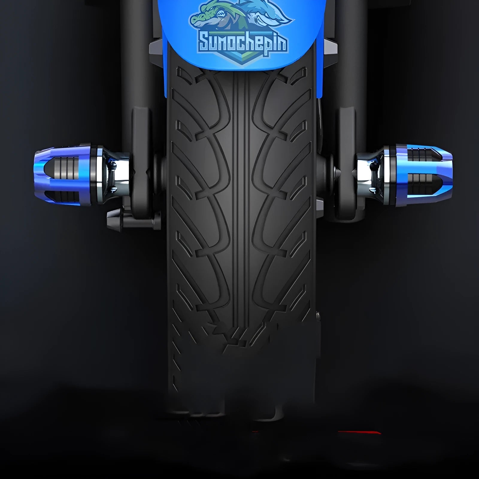 Pair of anodised aluminium alloy fork cups for motorcycle and electric car front axle mounting.