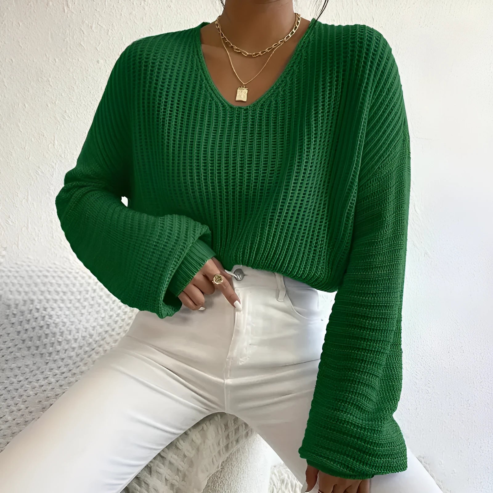 Women's solid color long sleeve pullover top in loose casual fit free size polyester