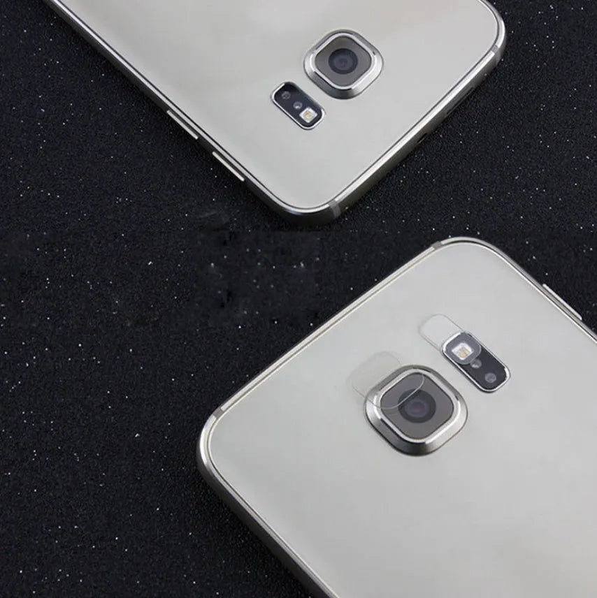 Tempered glass camera lens and flash protector films for Samsung Galaxy phones
