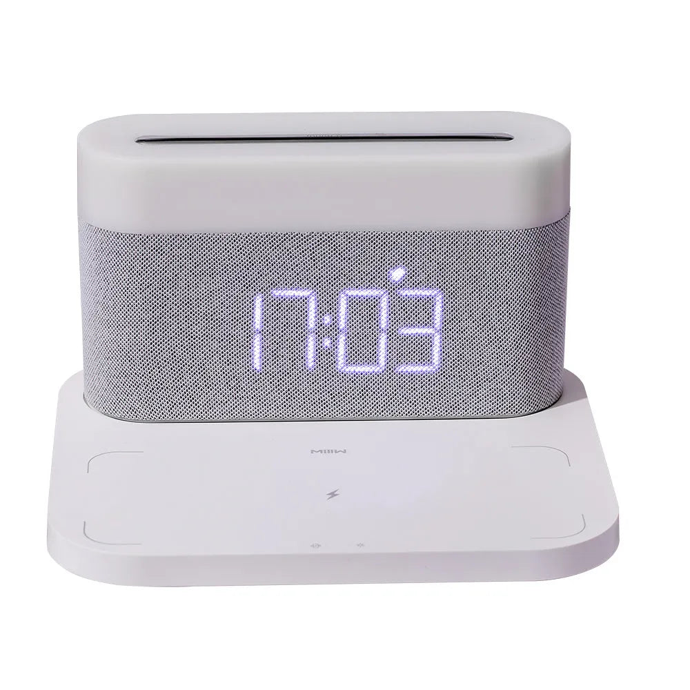 Wireless charger desktop clock night light table lamp in modern design with ABS construction and glass liner