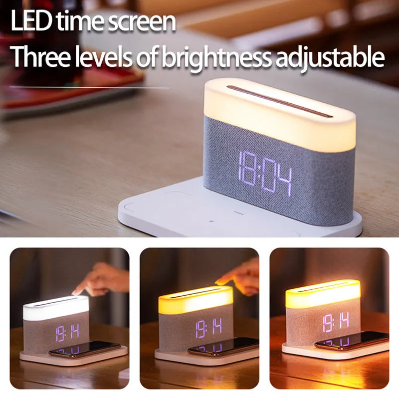 Wireless charger desktop clock night light table lamp in modern design with ABS construction and glass liner