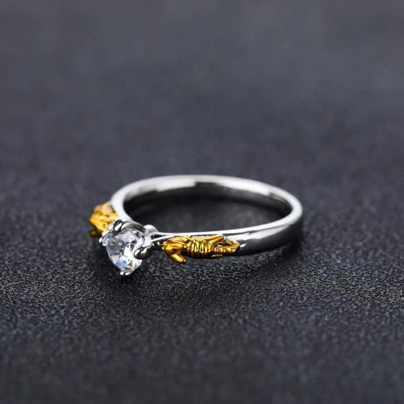 Crown modelling crystal ring in black gold colour on copper for cosplay jewellery