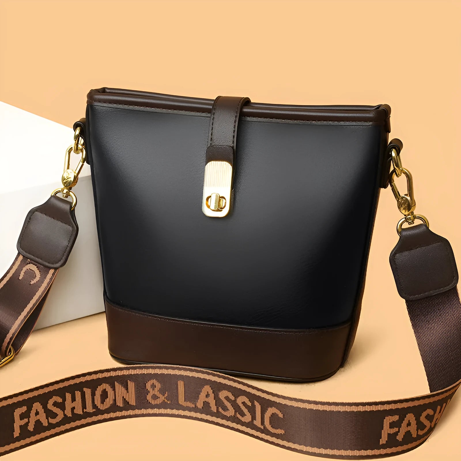 Korean style soft PU bucket bag with adjustable straps and internal organiser compartments