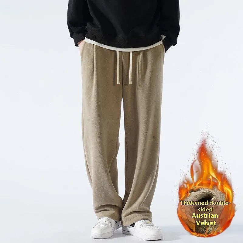 Men's polar fleece sports trousers with fleece lining in apricot, black and dark grey colours