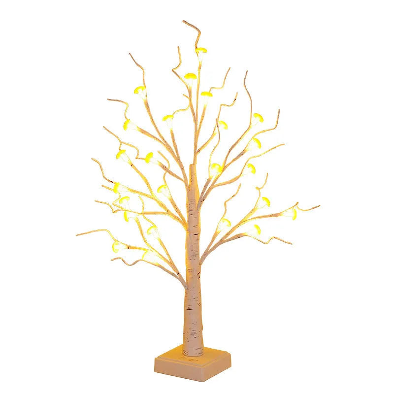 60cm tall white birch tree LED lamp with 24 small red detachable mushroom ornaments