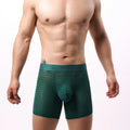 Men's low waist lace mesh boxer shorts in various colours on a white background.
