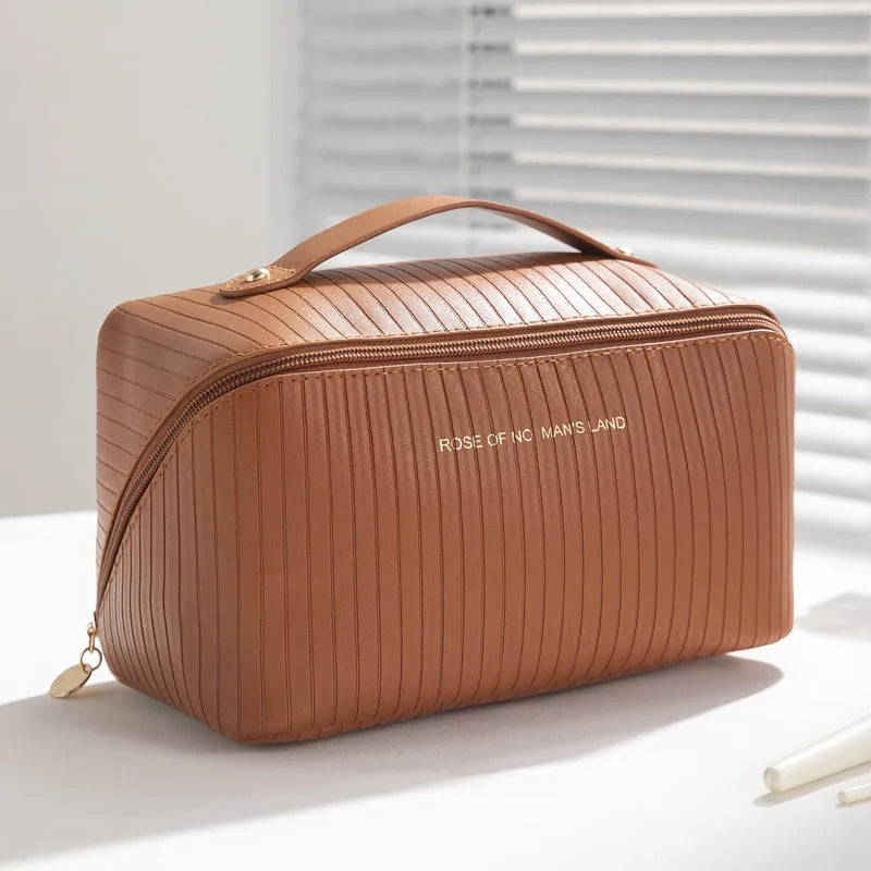 Cubic vertical pattern pillow makeup bag for travel with 22.5cm dimensions