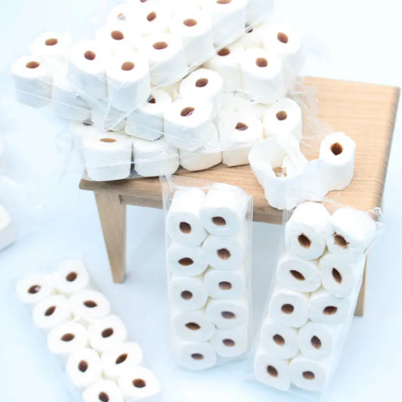 Miniature paper simulated toilet paper roll model for children, showing 30mm width and 80mm height.