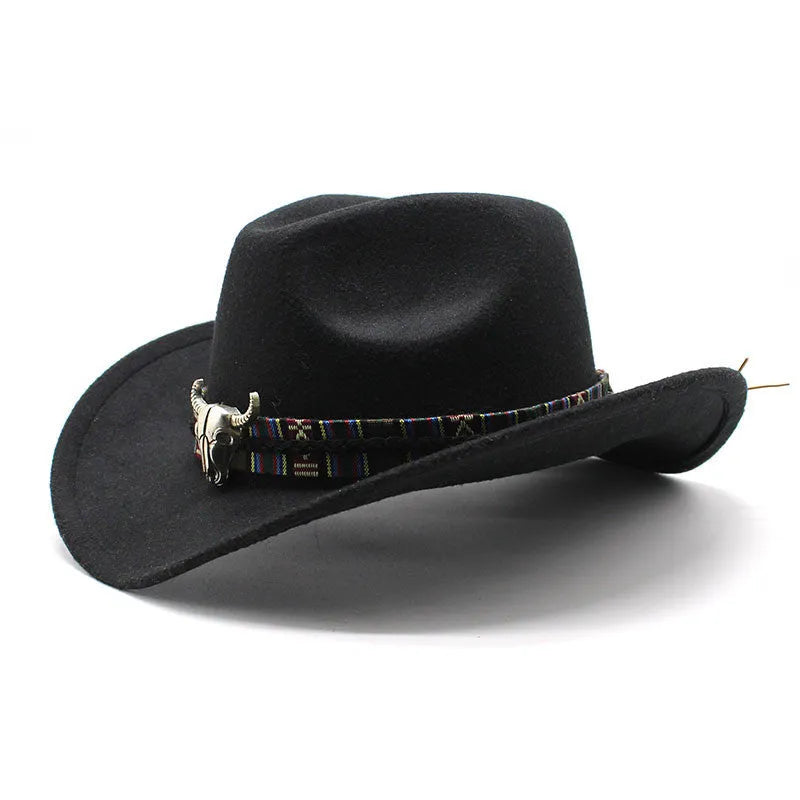 Western cowboy hat with bell crown design in wool-blend polyester fabric showing multiple colour options