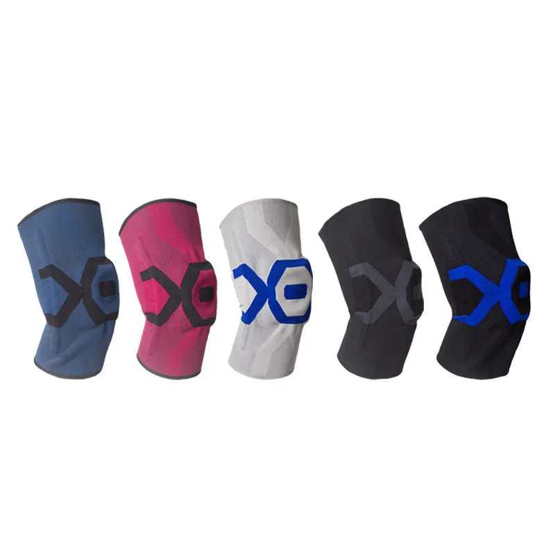 Men's silicone knee pad for sports protection in a two-tone colour, shown on a knee.