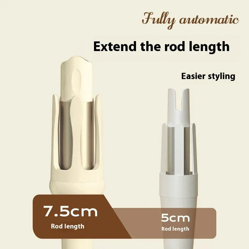 White automatic hair curler with 32mm barrels showing pink and purple colour options