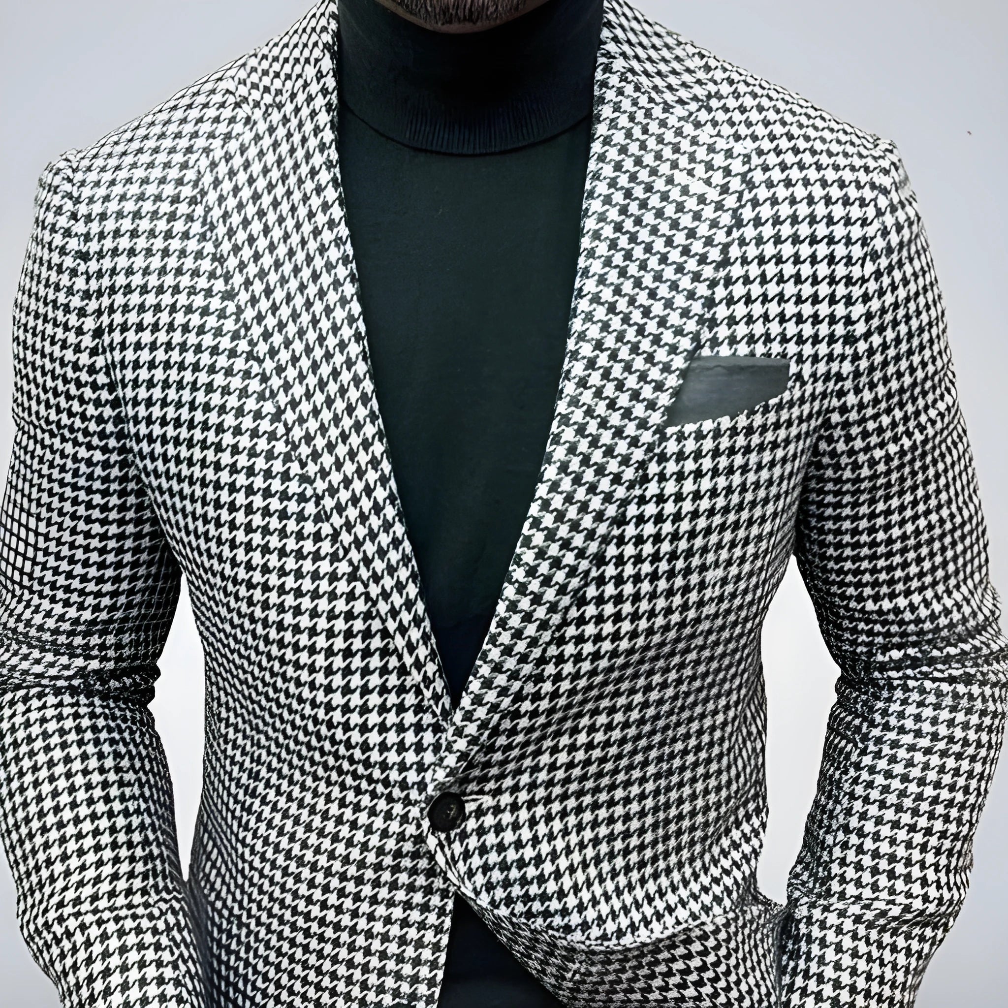 Men's slim fit British style suit jacket with two-button front and top stitching pockets