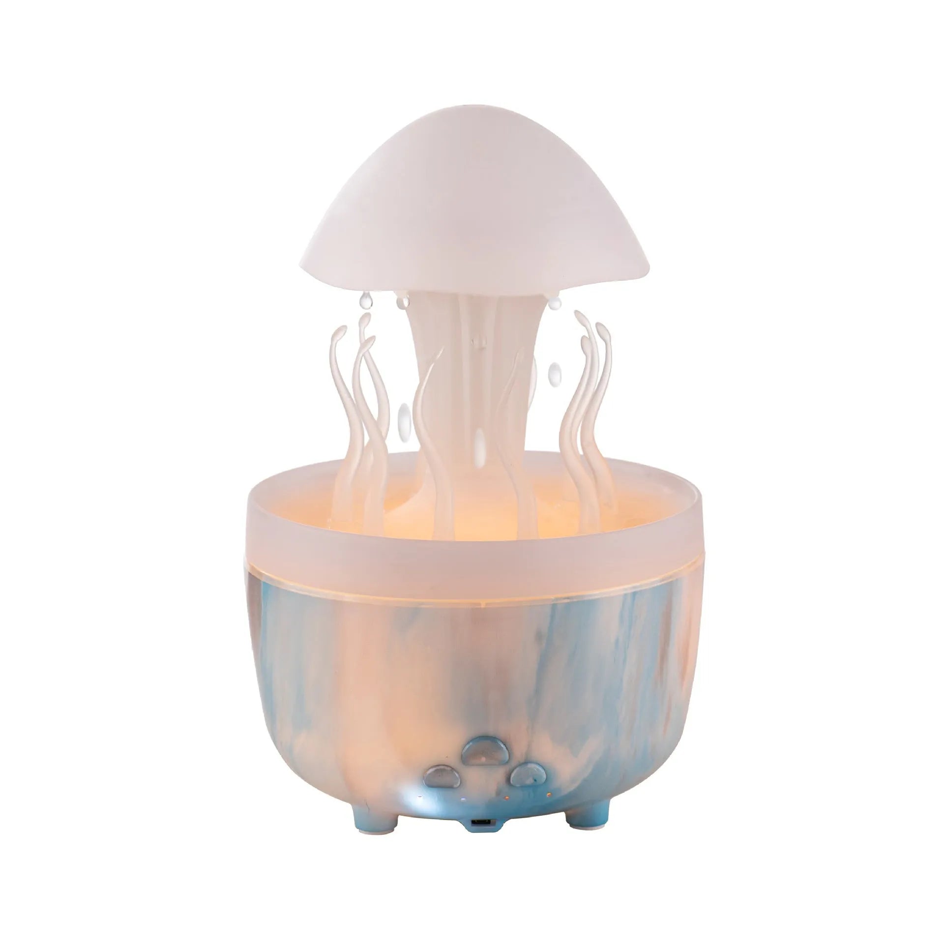 Rotating water drop column-shaped aroma diffuser and night lamp in a light wood grain finish.