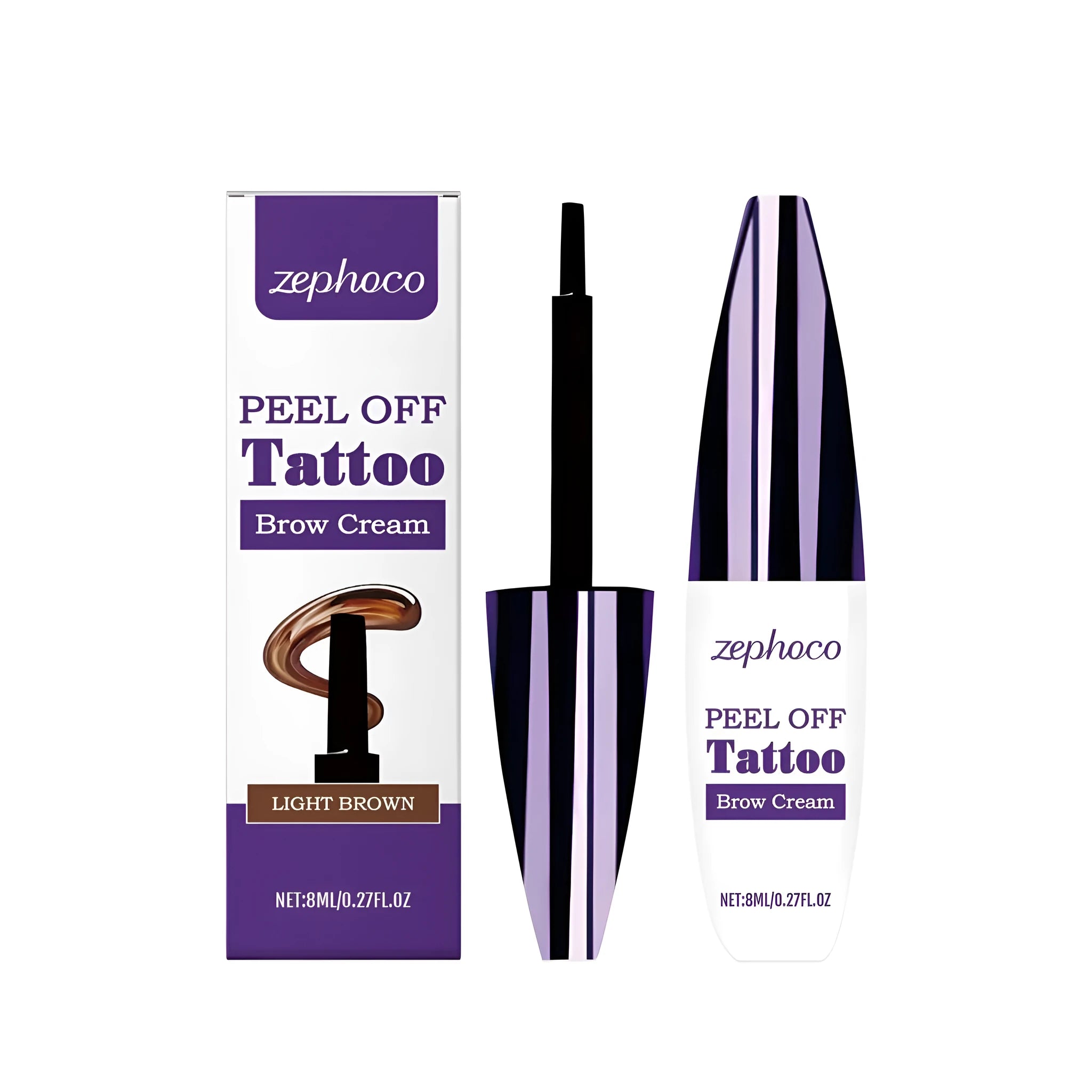 Tearable liquid eyebrow pencil in black, brown and light brown shades with waterproof formula