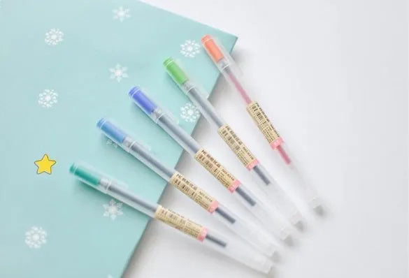 Muji 12-piece gel pen set with black ink and 0.5mm fine tips