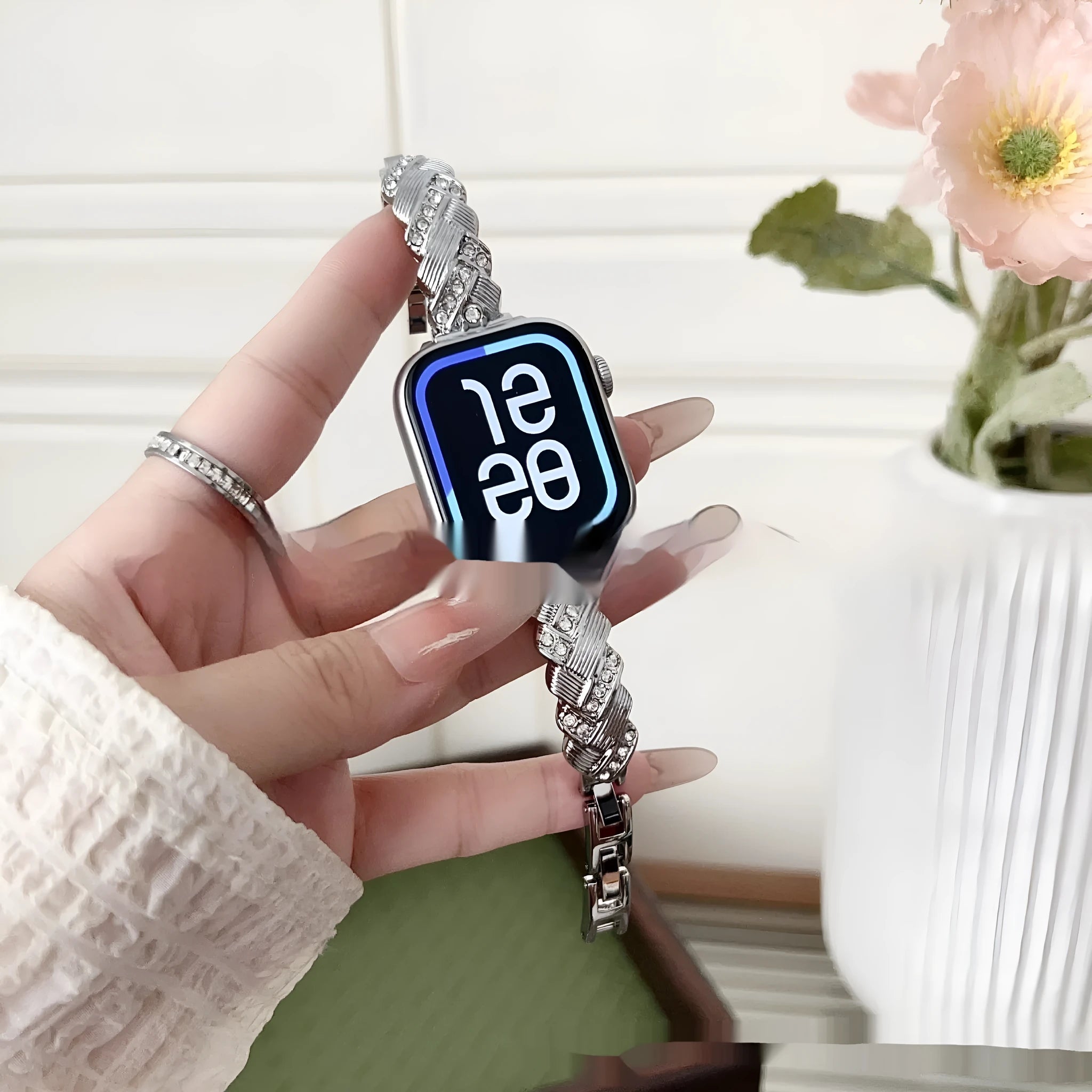 Zinc alloy Apple Watch strap with twist diamond design in multiple colour options.