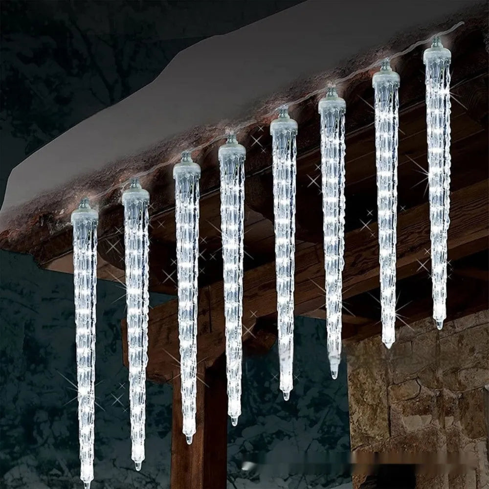 LED ice cone meteor shower solar Christmas ornamental festoon lamp with plastic shell and 30cm strands