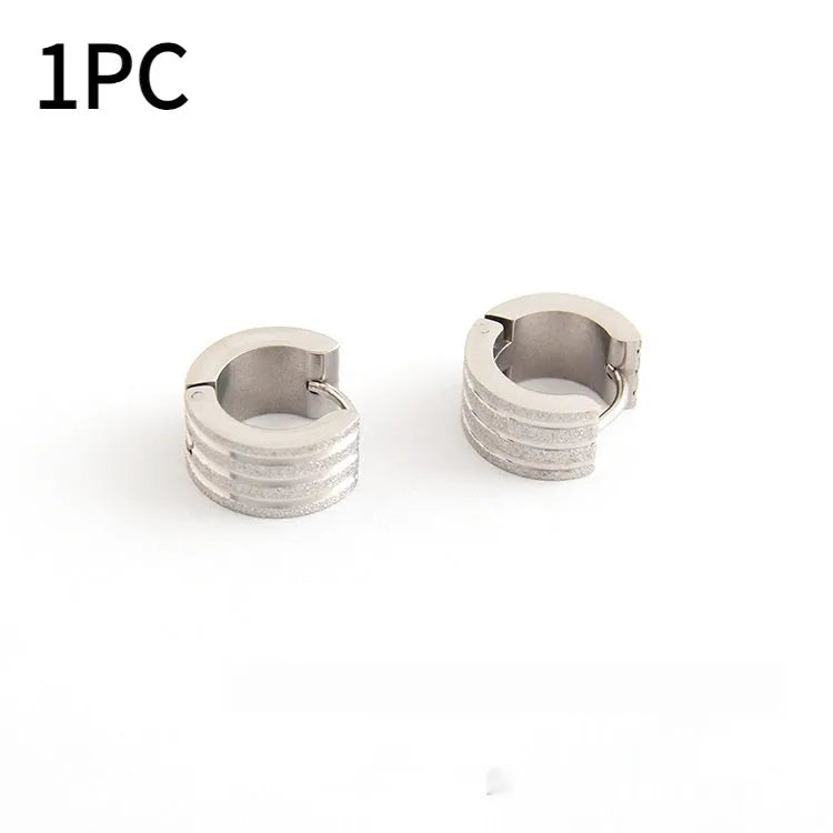 Korean style geometric three-line frosted earrings in electroplated titanium steel