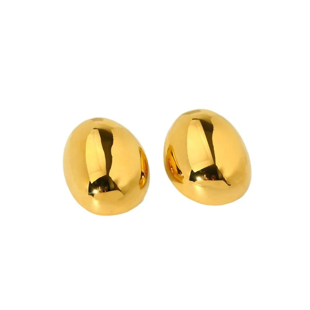 Geometric stainless steel ear studs with exaggerated glazed surface in DFE139 colour