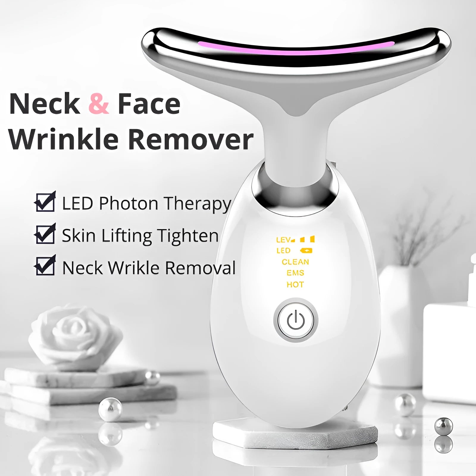 EMS thermal neck massager with LED lights for facial skin rejuvenation
