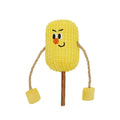 Corn cob shaped cat dental toy made from polio wood with catnip, measuring 7cm by 6cm by 15cm
