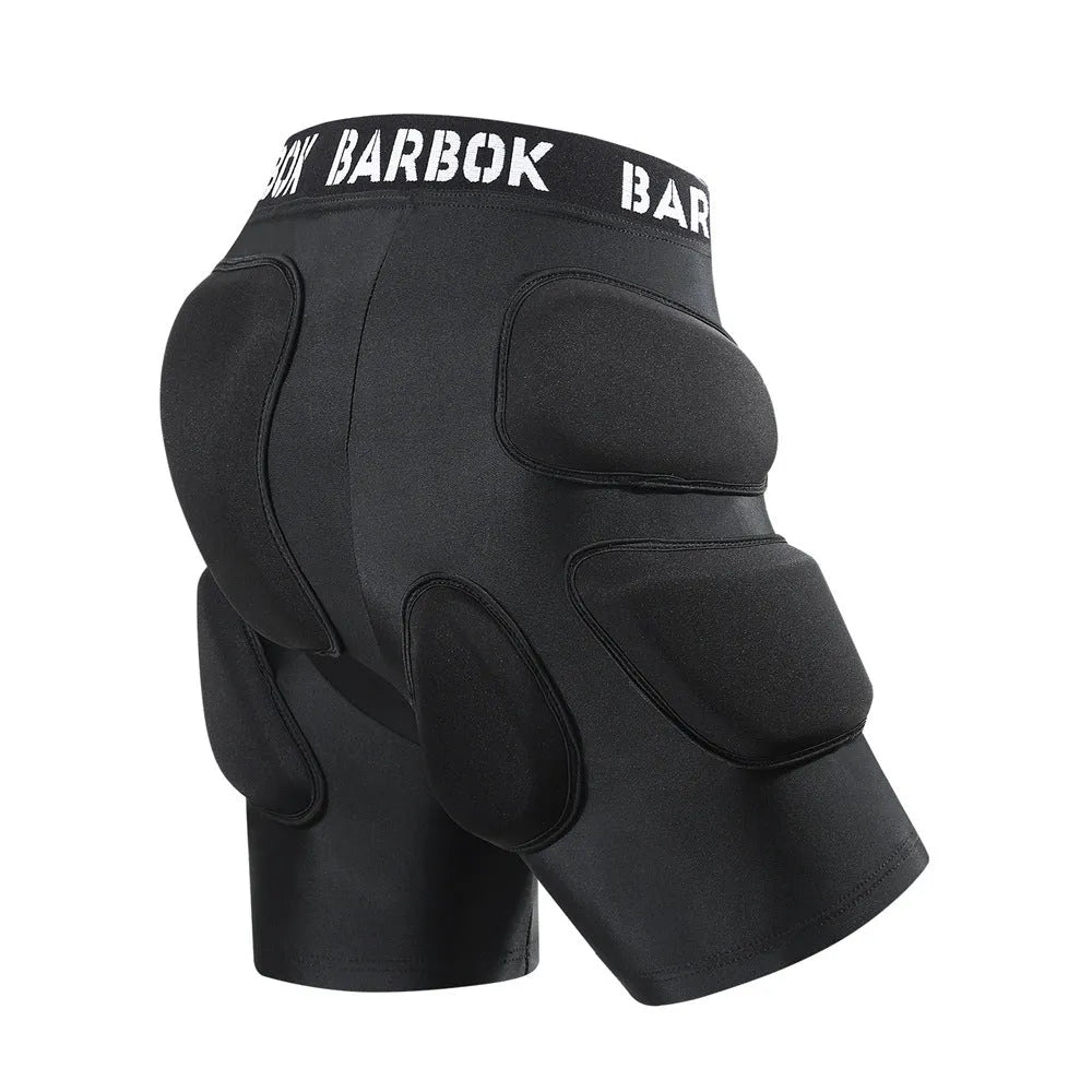 Black hip protection pad for roller skating and skateboarding made from spandex and NBR foam.