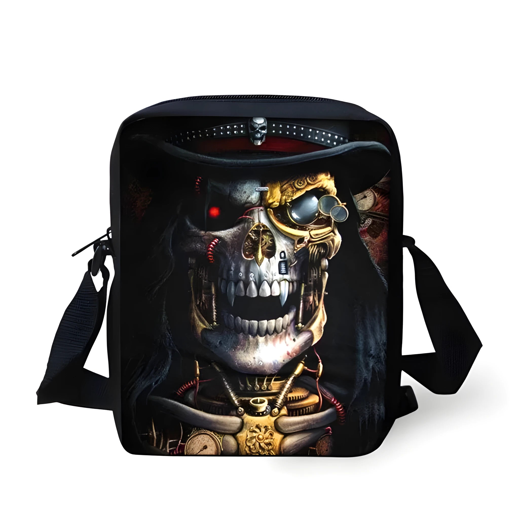 Medium polyester children's messenger bag with skull pattern, double straps, and zipper pocket in casual style
