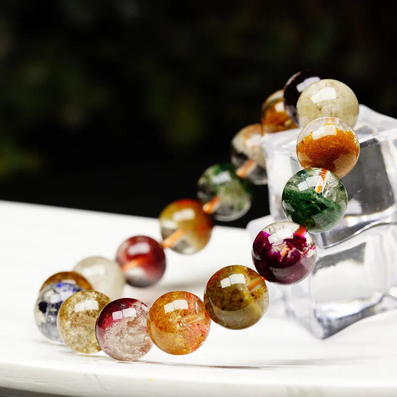 Crystal bracelet with colourful cornucopia design and retro ethnic styling on wrist