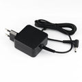 Black 45W laptop power adapter with EU and US plug options showing DC connector