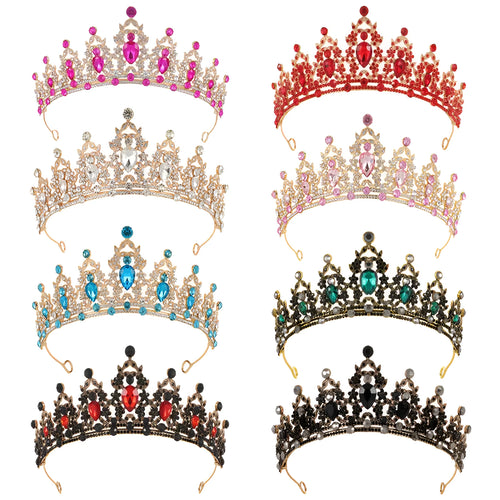 Baroque alloy crown headdress with full rhinestone coverage in KC gold or silver finish for bridal wear