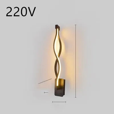 Minimalist Nordic-style LED wall lamp mounted on a wall, shown in a black finish with a soft glow.