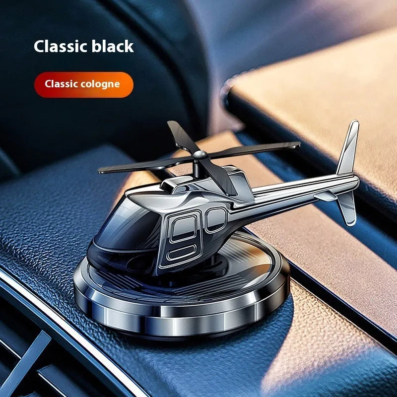 Solar powered metal spinning car perfume air freshener ornament in silver, black and blue colour options