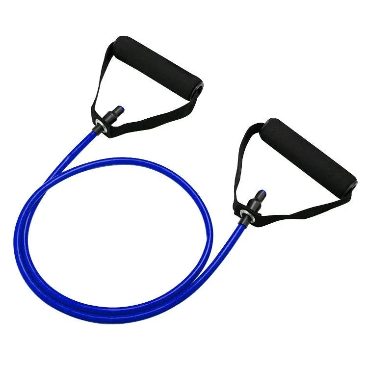 Colour-coded adjustable chest expander with TPE tension rope in yellow, green, red, blue, and black resistance levels