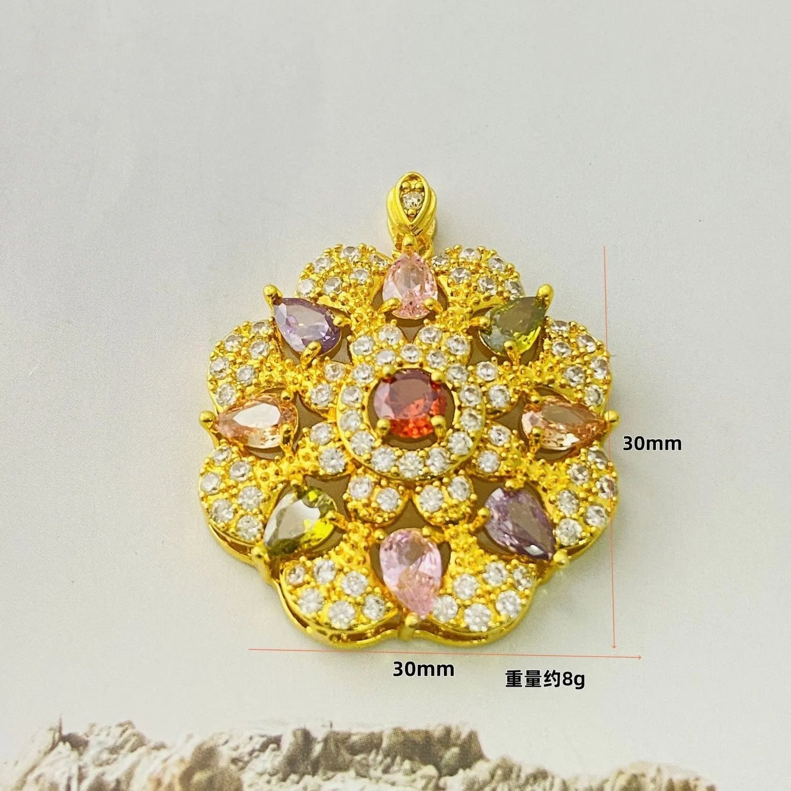 Women's floral zircon pendant necklace in gold, champagne gold, or platinum colour with optional chain