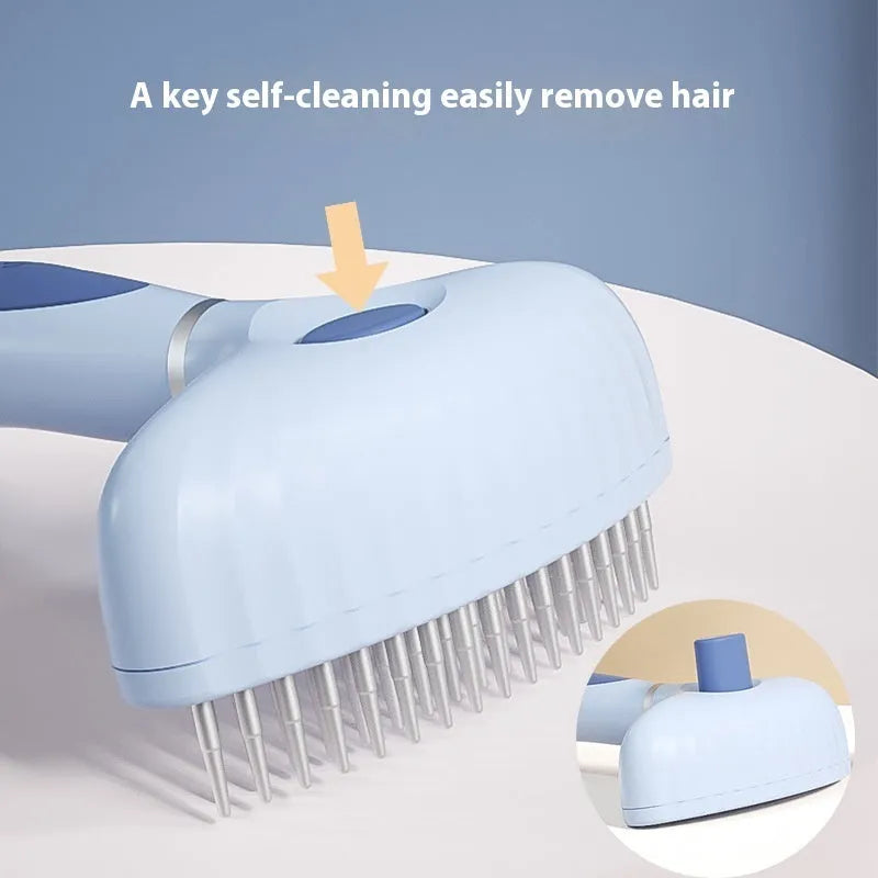 Stainless steel dog grooming comb with double-row teeth in light blue or white colours