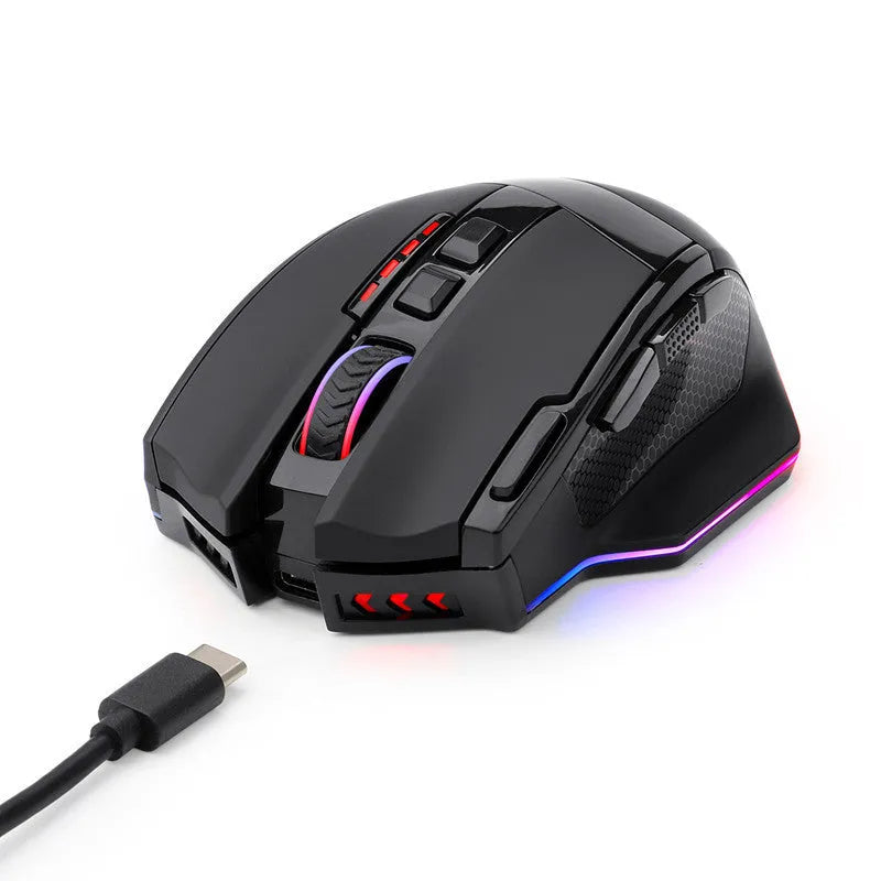 Black Redragon M801P gaming mouse with nine buttons and dual wireless/wired connectivity