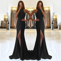 Long red evening dress with hollow pattern detail, high waist, and large swing skirt