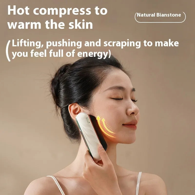 Gold yellow electric scrapping plate massager with USB charging port and compact design