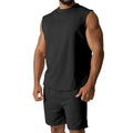 Men's sleeveless cotton blend sports top and shorts set in a solid colour.