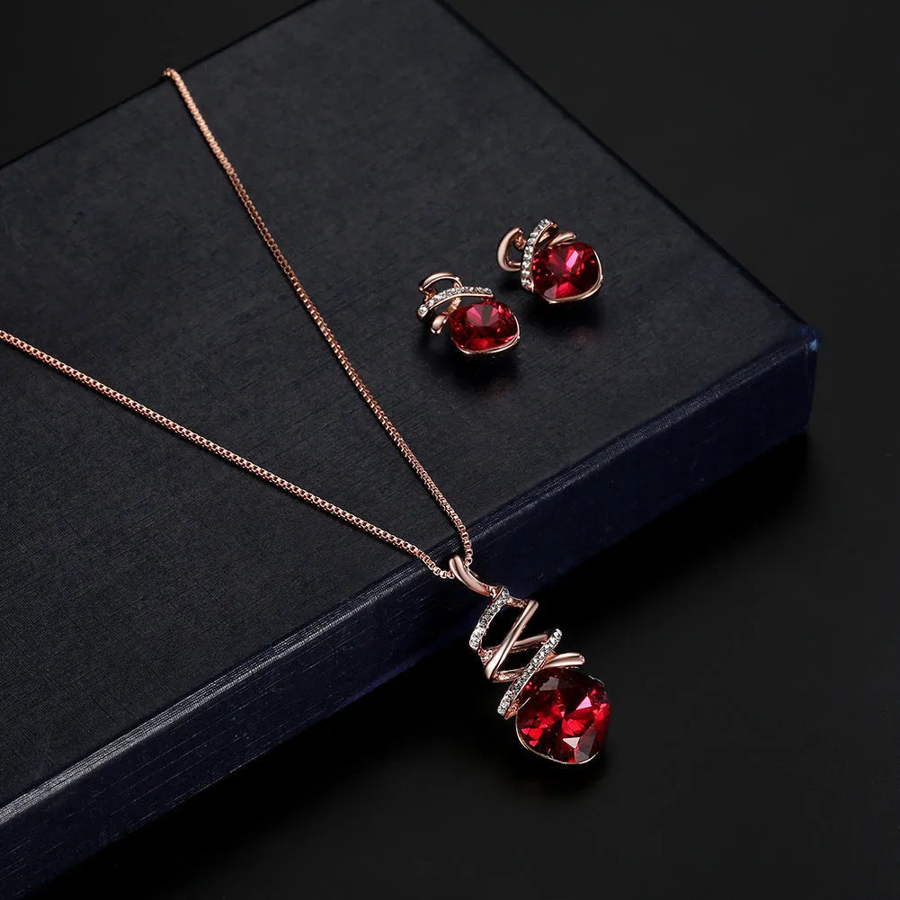 Bridal jewellery set with alloy necklace and earrings featuring water wave chain design