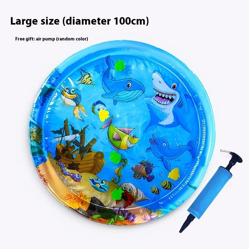 PVC inflatable pet water cooling mattress showing underwater world design for dogs