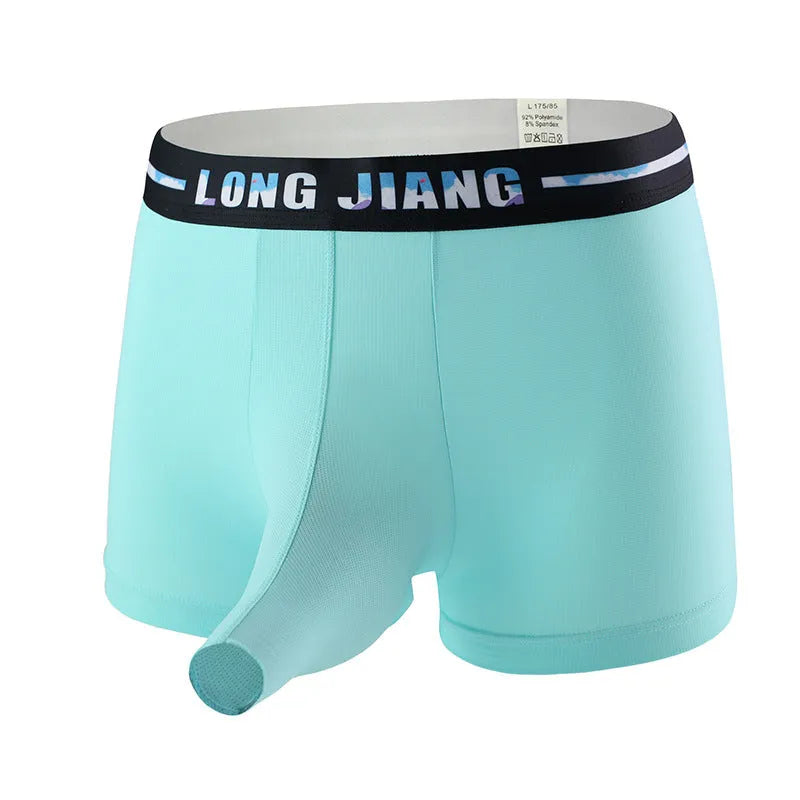 Men's ice silk trunk boxers in multiple colours with mid-waist design and thin knit fabric